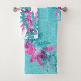 Türkis Pink Abstrakt Hawaiianische Blume Badhandtuch Set