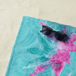 Türkis Pink Abstrakt Hawaiianische Blume Strandtuch