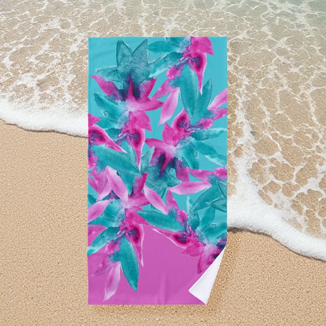 Türkis Pink Abstrakt Hawaiianische Blume Strandtuch (Von Creator hochgeladen)