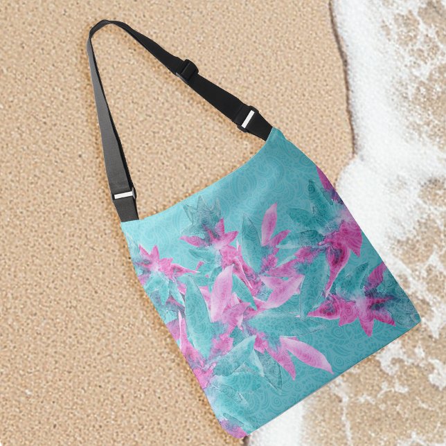 Türkis Pink Abstrakt Hawaiianische Blume Tragetaschen Mit Langen Trägern (Von Creator hochgeladen)