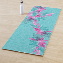 Türkis Pink Abstrakt Hawaiianische Blume Yogamatte