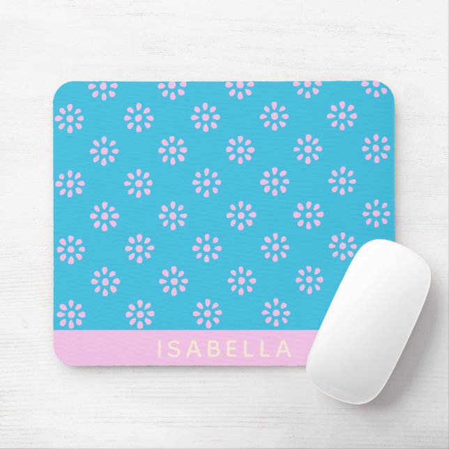 Türkis Pink Blume Boho Muster Personalisiert Mousepad (Mit Mouse)