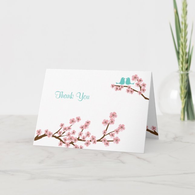 Türkis & Pink Cherry Blossom Hochzeit Vielen Dank Dankeskarte (Vorderseite)