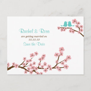 Türkis & Pink Cherry Blossom Save the Date Ankündigungspostkarte
