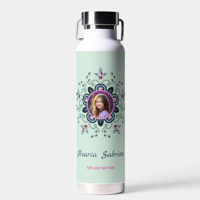 Türkis & Pink Floral Mandala Doodle Fotos Trinkflasche (Vorne)