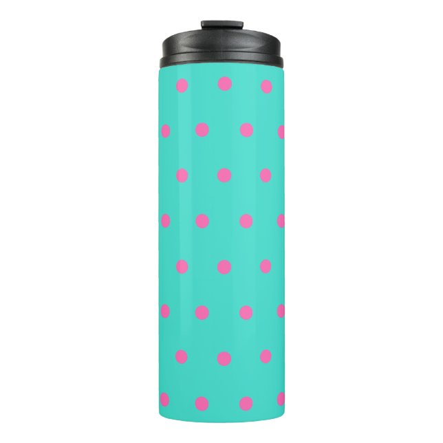 Türkis pink Polka Dots Thermosbecher (Vorderseite)