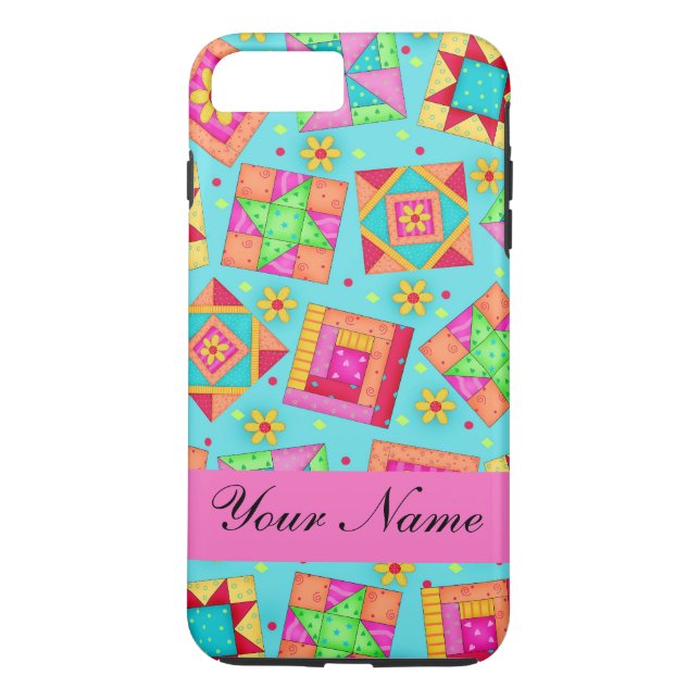 Türkis Pink Quiltwork Name Personalisiert Case-Mate iPhone Hülle (Rückseite)