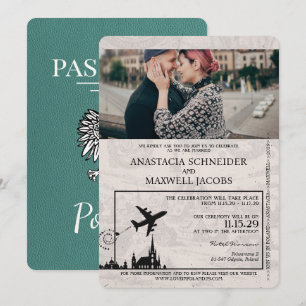 Türkis Polen Pass Einladung Hochzeit