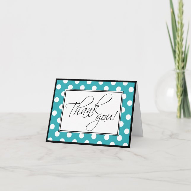 Türkis Polka Dot Custom Danke Karte (Vorderseite)