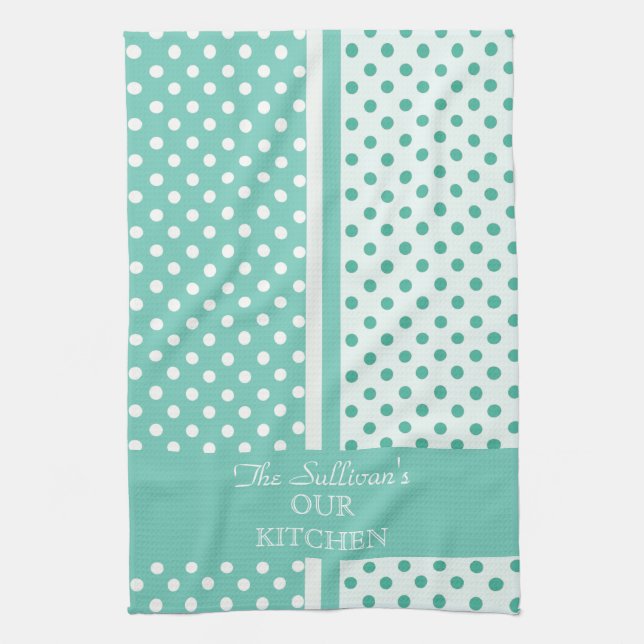 Türkis Polka Dots Personalisiert Küchen Handtücher (Vertikal)