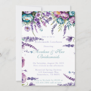 Türkis Purple Flowers Bridesmaids Luncheon Einladung