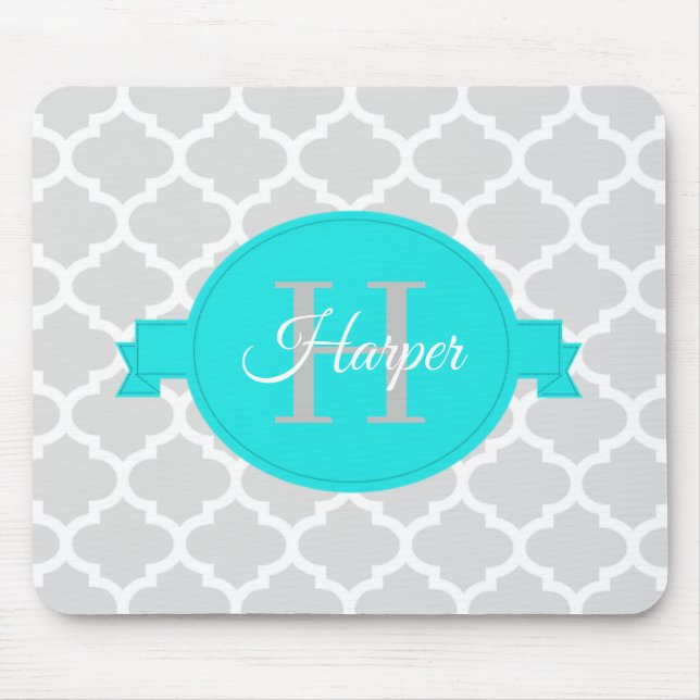 Türkis Quatrefoil Personalisiert Mouse Pad Mousepad (Vorne)