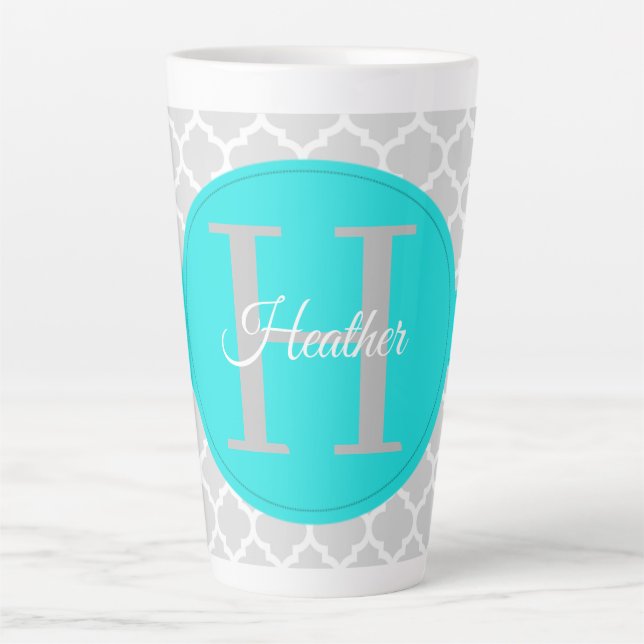 Türkis Quatrefolie Personalisiert Latte Tasse (Vorderseite)