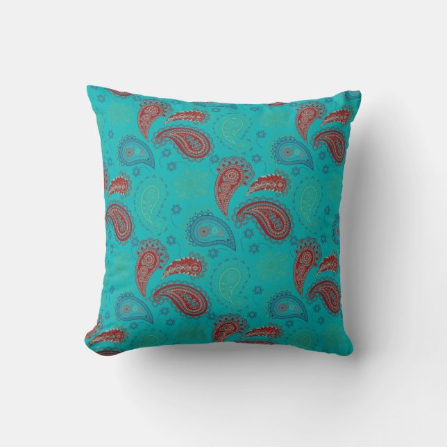 Türkis Red Paisley Pattern Kissen (Vorderseite)