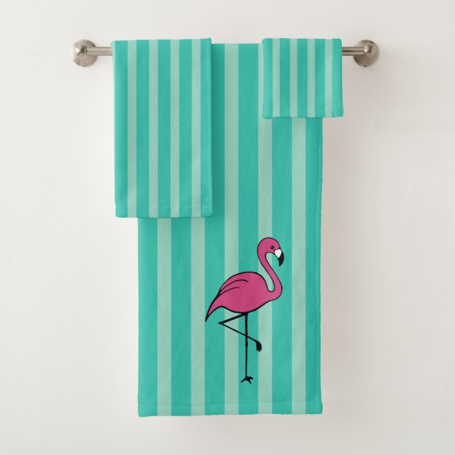 Türkis Retro Flamingo Badetücher Set Geschenk (Insitu)