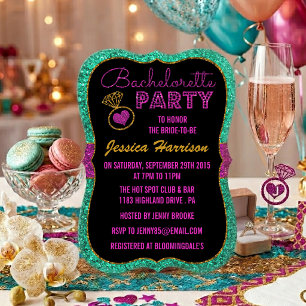 Türkis, Rosa & Gold Glitter Junggesellinnenabschie Einladung