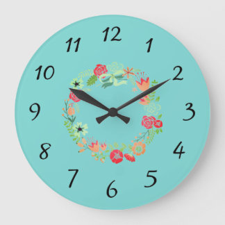 Türkis-Rosa-Kaminfeuer Große Wanduhr