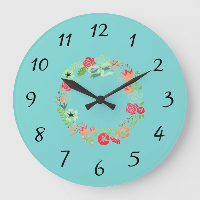 Türkis-Rosa-Kaminfeuer Große Wanduhr (Vorderseite)