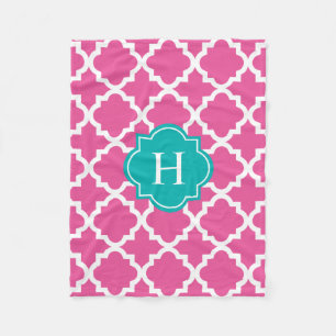 Türkis-Rosa-Monogramm Fleece Blanket