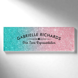 Türkis & rosa Sparkling Faxu Glitzer Namenschild
