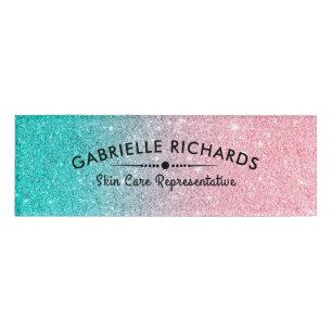 Türkis & rosa Sparkling Faxu Glitzer Namenschild