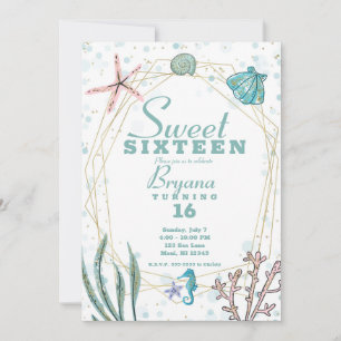 Türkis & Rosa Unter dem Meer Whimsical Sweet 16 Pa Einladung