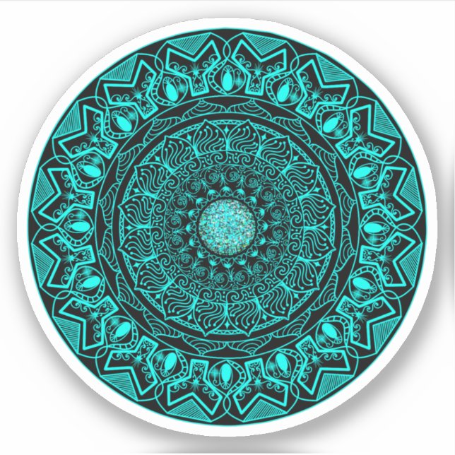 Türkis Round Mandala elegant Aufkleber (Vorderseite)