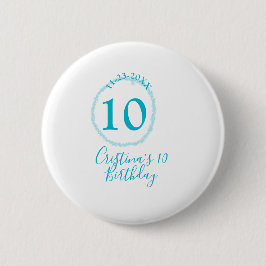 Türkis. Runder Glitzer 10. Geburtstag kühl Button