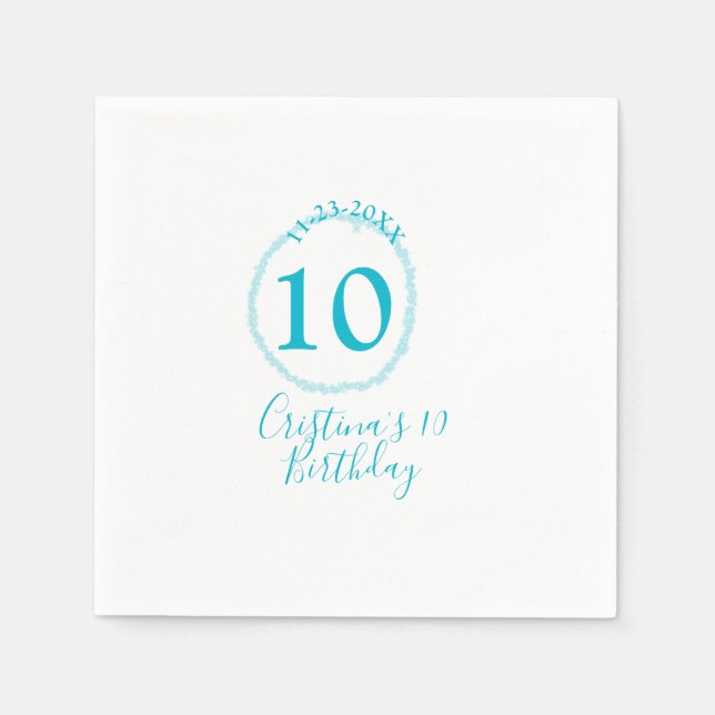 Türkis. Runder Glitzer 10. Geburtstag kühl Serviette (Vorderseite)