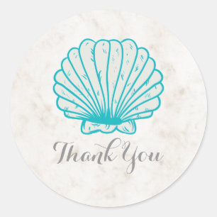 Türkis Rustic Seashell Wedding Vielen Dank Runder Aufkleber