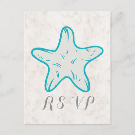 Türkis Rustic Starfish Wedding RSVP Postcard Einladungspostkarte