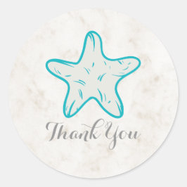 Türkis Rustic Starfish Wedding Vielen Dank Runder Aufkleber