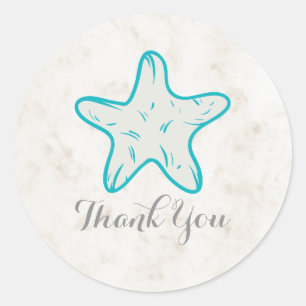 Türkis Rustic Starfish Wedding Vielen Dank Runder Aufkleber