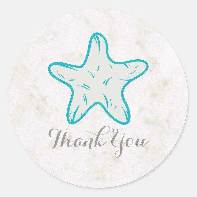 Türkis Rustic Starfish Wedding Vielen Dank Runder Aufkleber (Vorderseite)