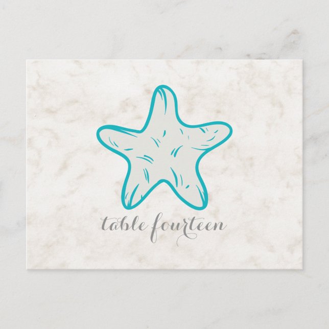 Türkis Rustikale Starfish Tischnummer Postkarte (Vorderseite)