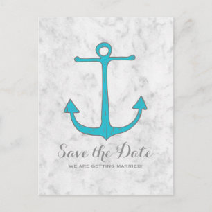 Türkis Rustikaler Anker Save the Date Postkarte