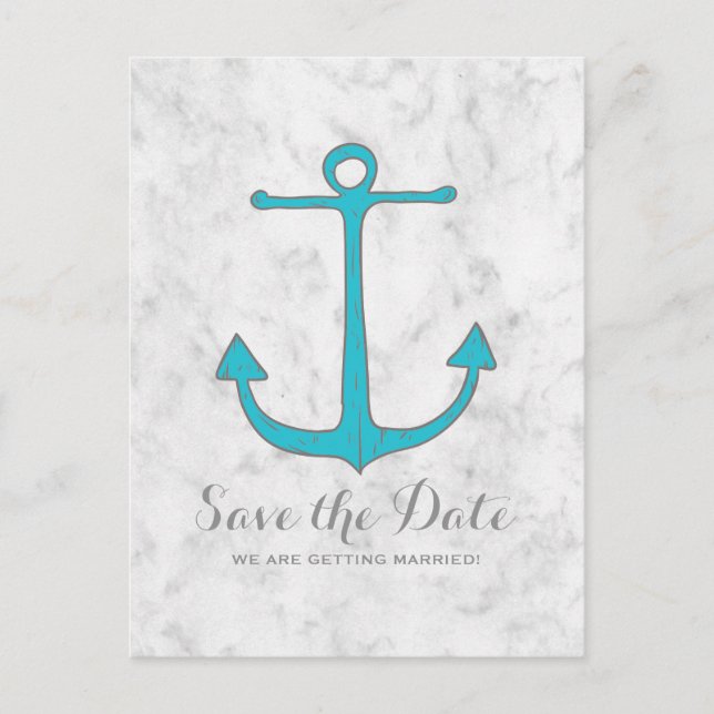 Türkis Rustikaler Anker Save the Date Postkarte (Vorderseite)