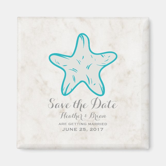 Türkis Rustikaler Starfish Save the Date Magnet (Vorne)
