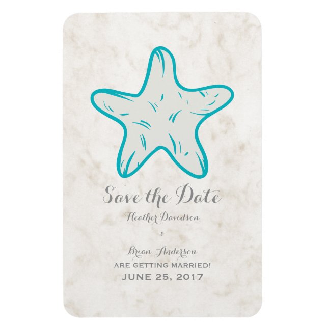 Türkis Rustikaler Starfish Save the Date Magnet (Vertikal)