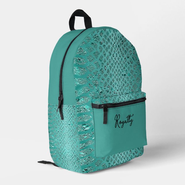 Türkis Safari Print Bedruckter Rucksack (Rückseitige Ecke links)