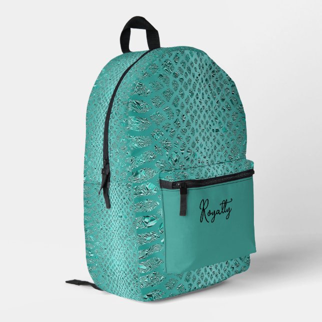 Türkis Safari Print Bedruckter Rucksack (Rückseitige Ecke links)