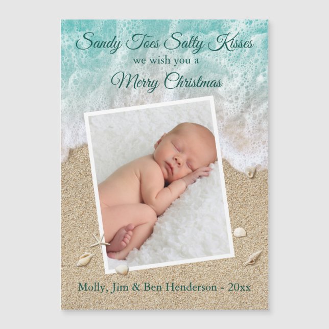 Türkis Sandy Toes Salty Kisses Frohe Weihnachten Magnetkarte (Vorderseite)