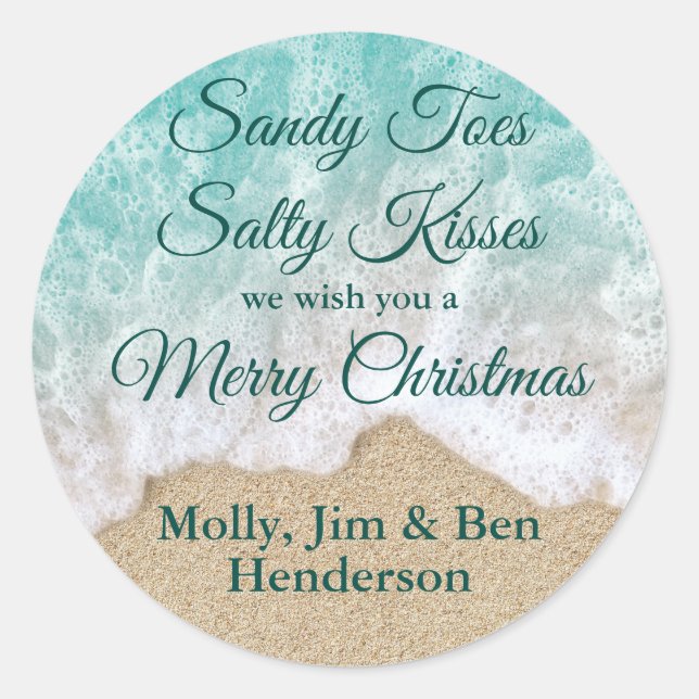 Türkis Sandy Toes Salty Kisses Frohe Weihnachten Runder Aufkleber (Vorderseite)