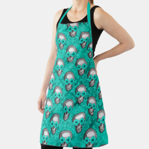 Türkis Schädel und Sonnenblumen Serie Design 11  Schürze