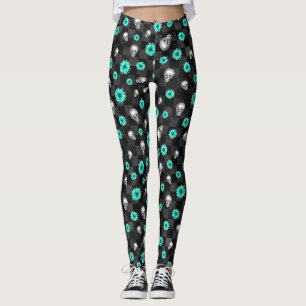 Türkis Schädel und Sonnenblumen Serie Design 7 Leggings