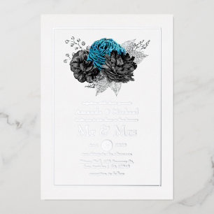 Türkis, Schwarz und Silber Hochzeit Folieneinladung