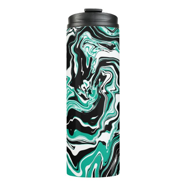 Türkis, schwarz und weiß Marmorfliesen Kunst Thermosbecher (Vorderseite)