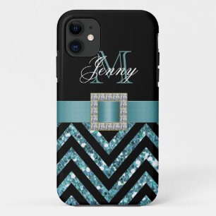 TÜRKIS SCHWARZER CHEVRON GLITTER MÄDCHENHAFT Case-Mate iPhone HÜLLE