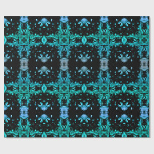 Türkis & Schwarzes Elektrisches Fraktal-Kaleidosko Geschenkpapier