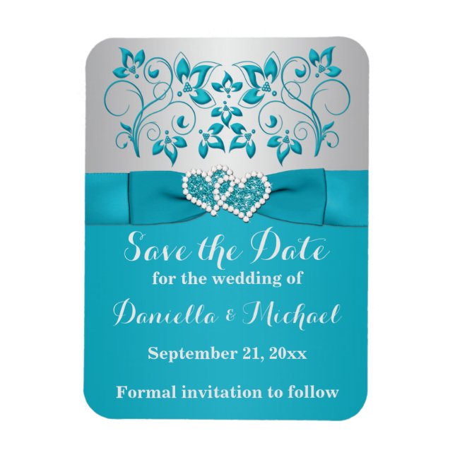 Türkis, Silber Save the Date Flex Magnet (Vertikal)